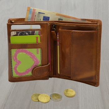 flevado Herrengeldbörse mit Druck Label Love,Loyalty, Friendship und RFID Schutz Echtes Leder Braun